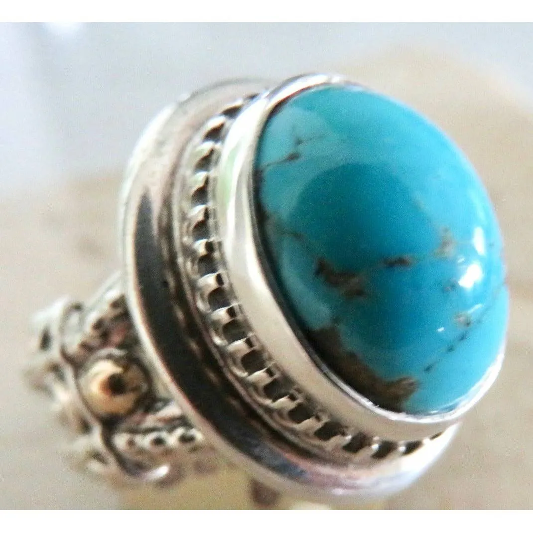 REVE Jewelry Oval Turquoise  Ring - Sterling Silver & 14kt Gold