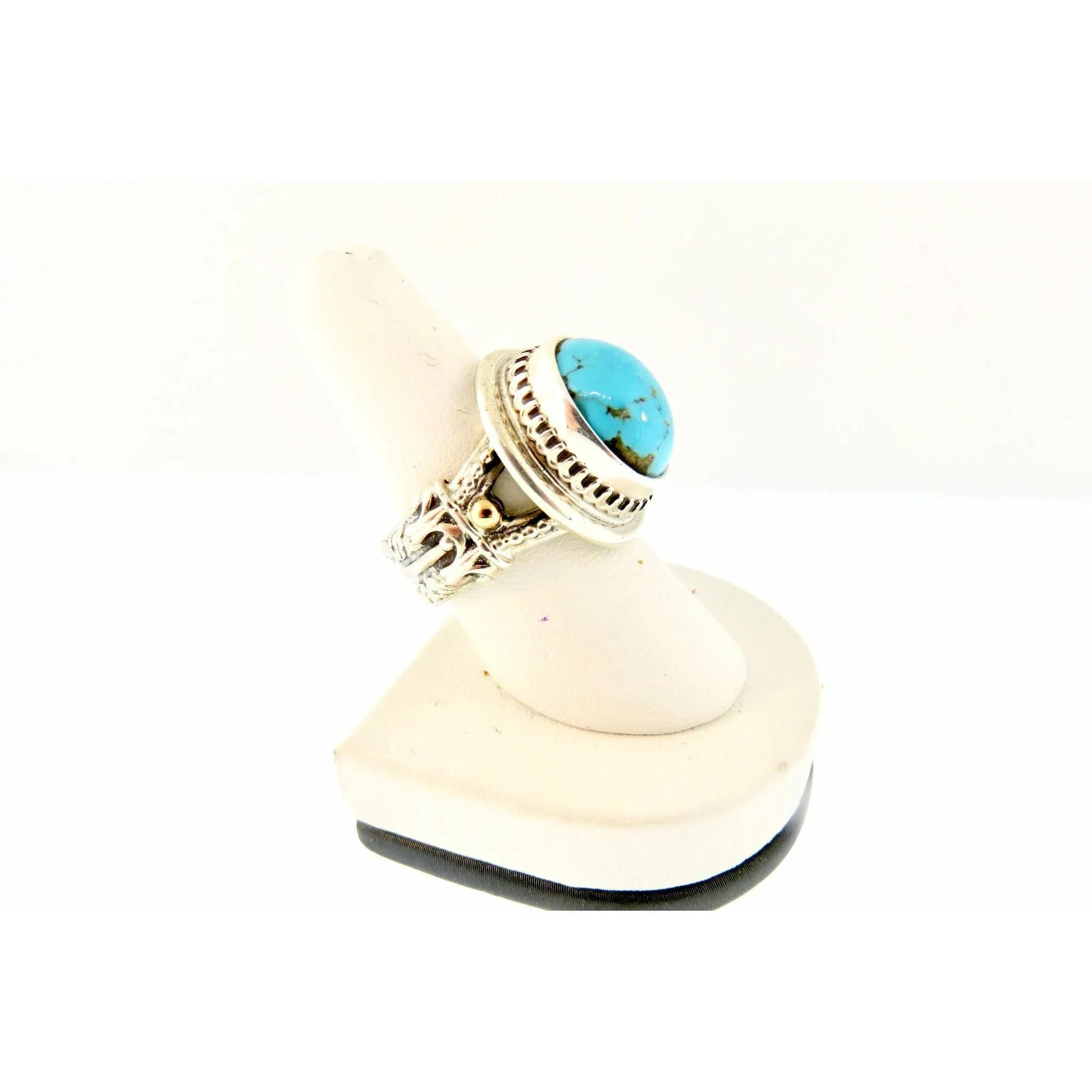 REVE Jewelry Oval Turquoise  Ring - Sterling Silver & 14kt Gold