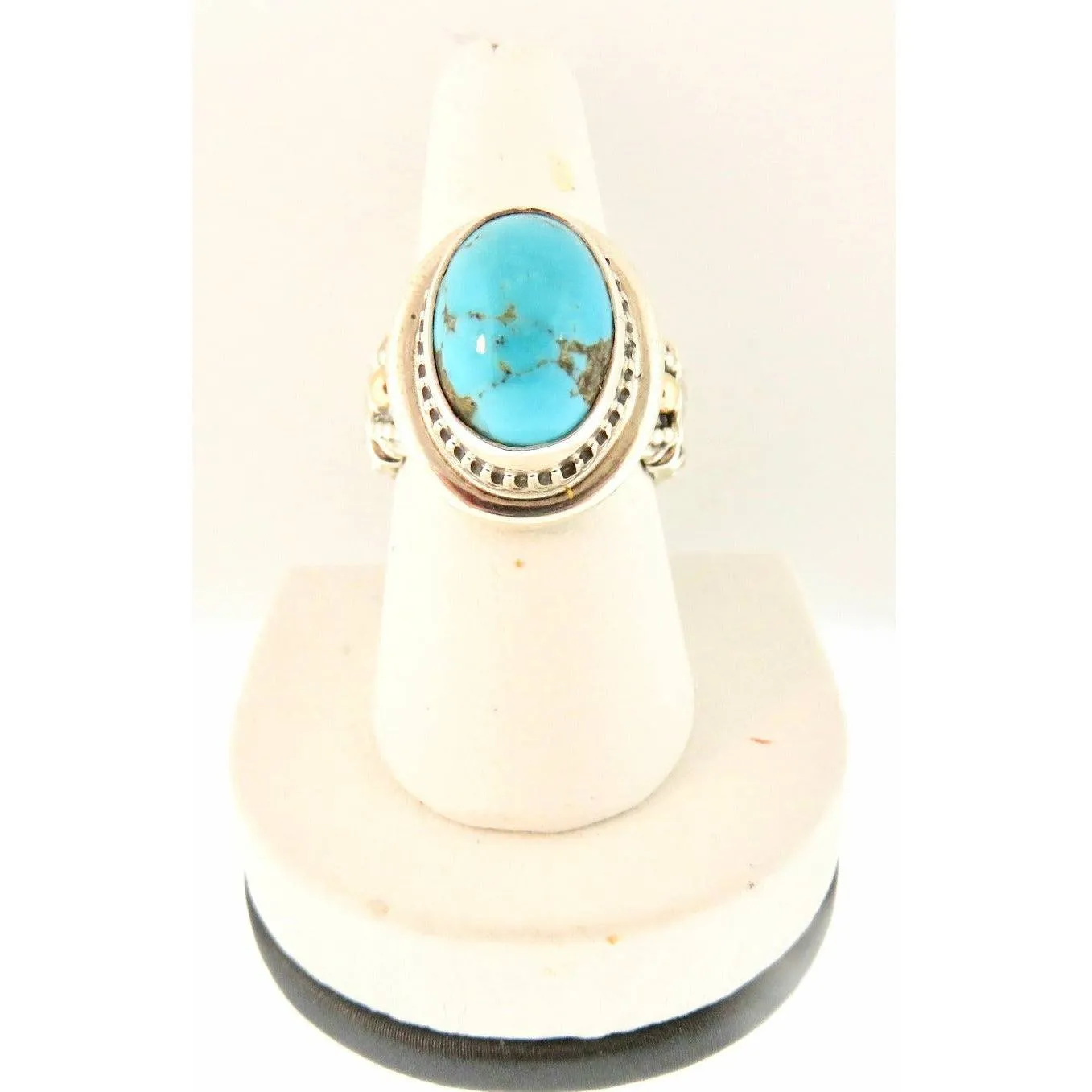 REVE Jewelry Oval Turquoise  Ring - Sterling Silver & 14kt Gold