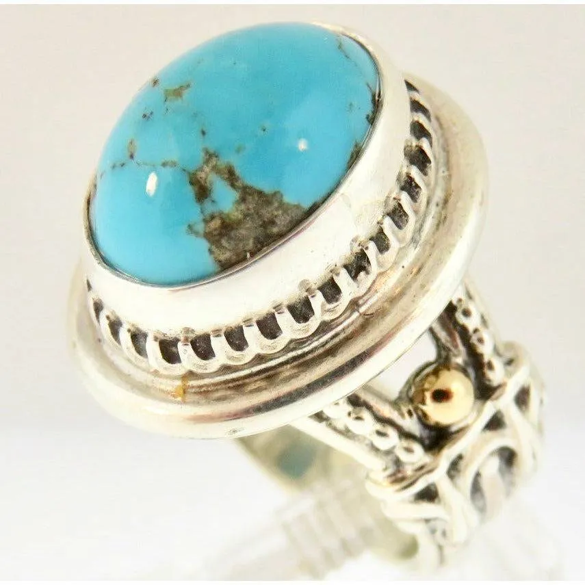 REVE Jewelry Oval Turquoise  Ring - Sterling Silver & 14kt Gold