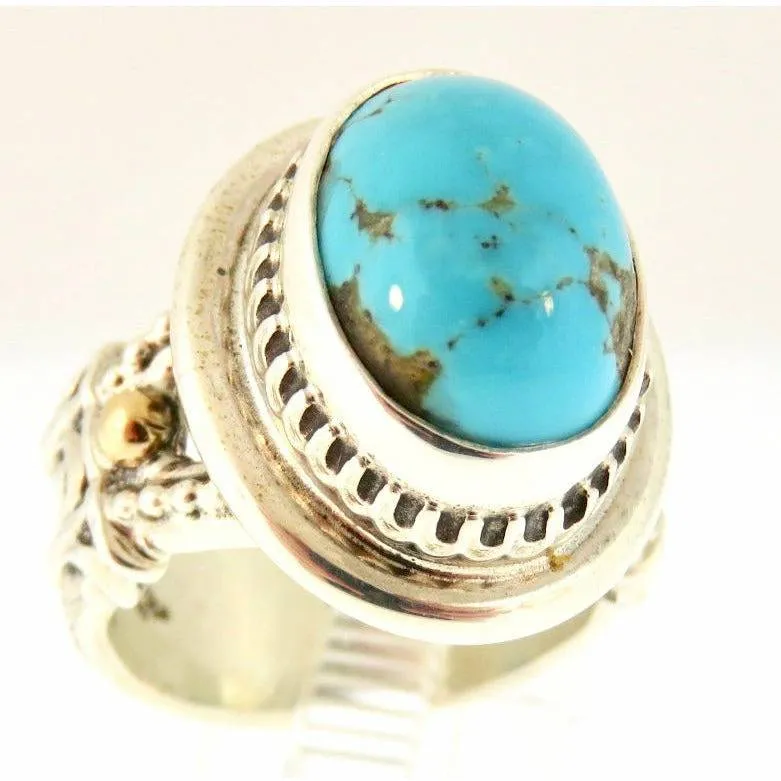 REVE Jewelry Oval Turquoise  Ring - Sterling Silver & 14kt Gold