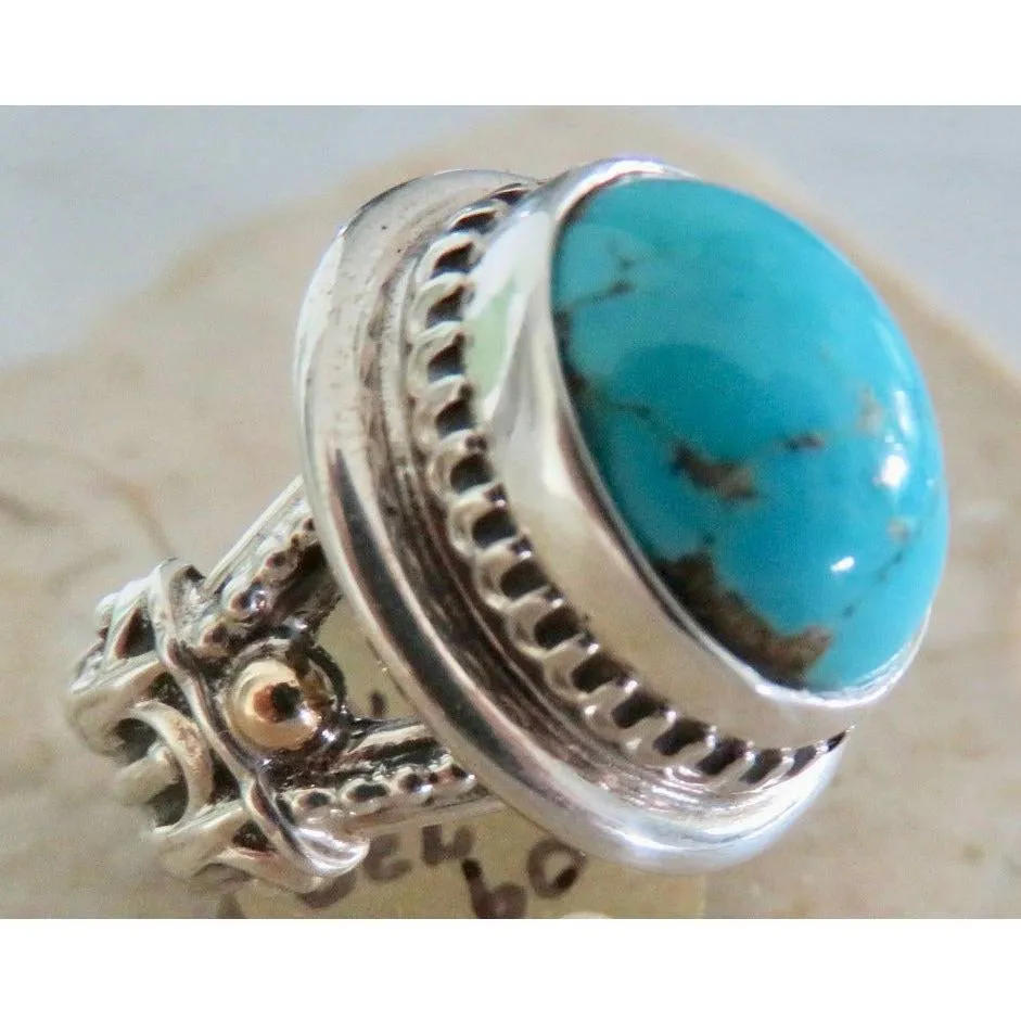 REVE Jewelry Oval Turquoise  Ring - Sterling Silver & 14kt Gold