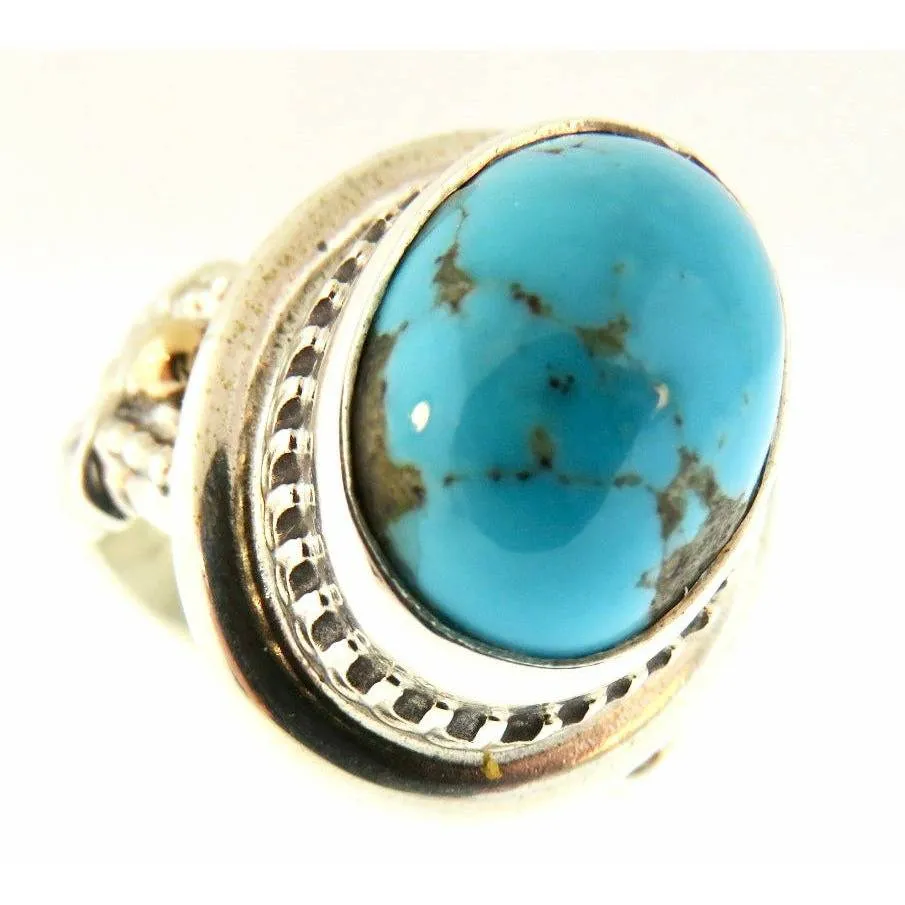 REVE Jewelry Oval Turquoise  Ring - Sterling Silver & 14kt Gold