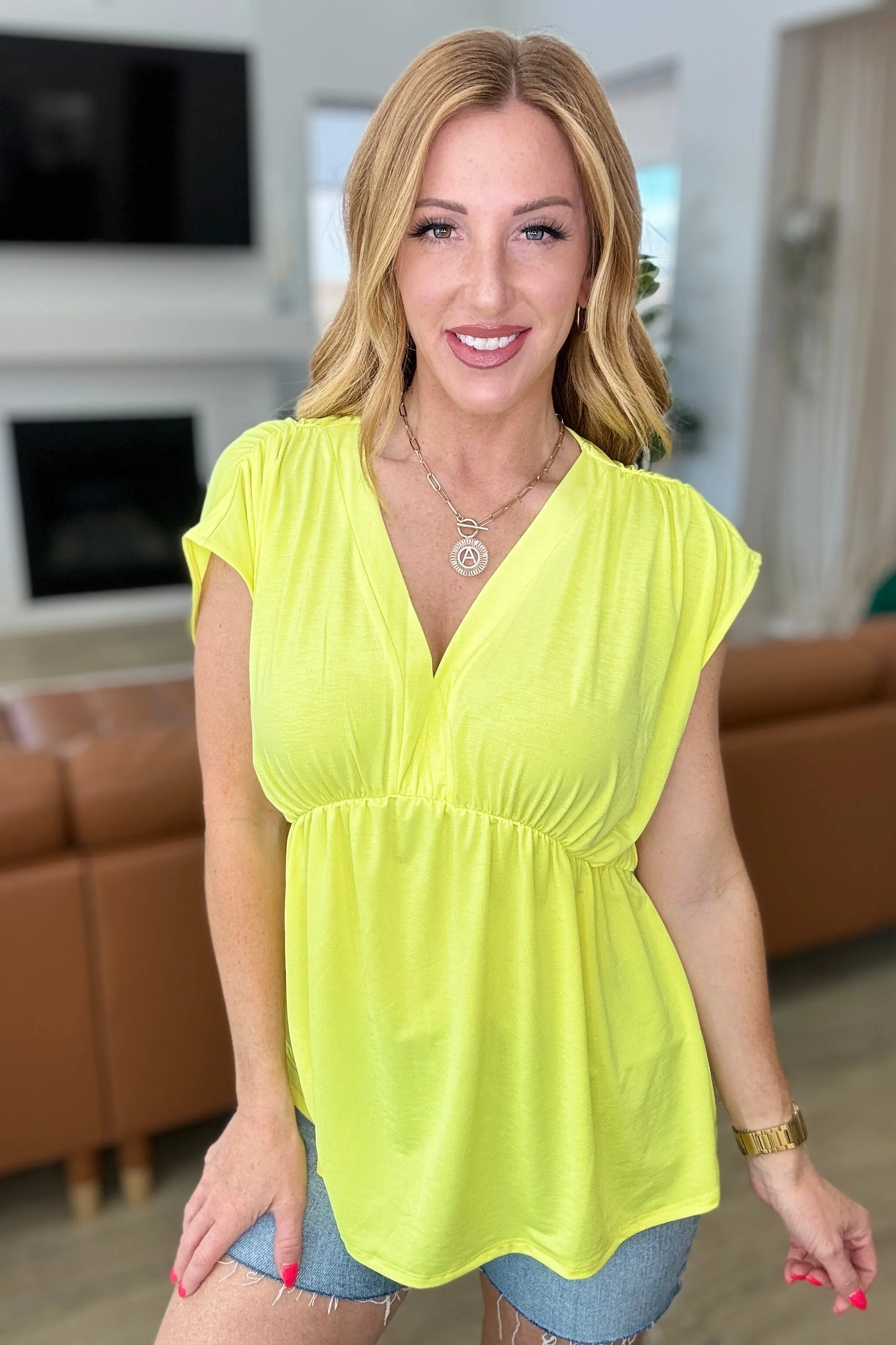 Rhea Peplum Top in Neon Yellow - Dear Scarlett