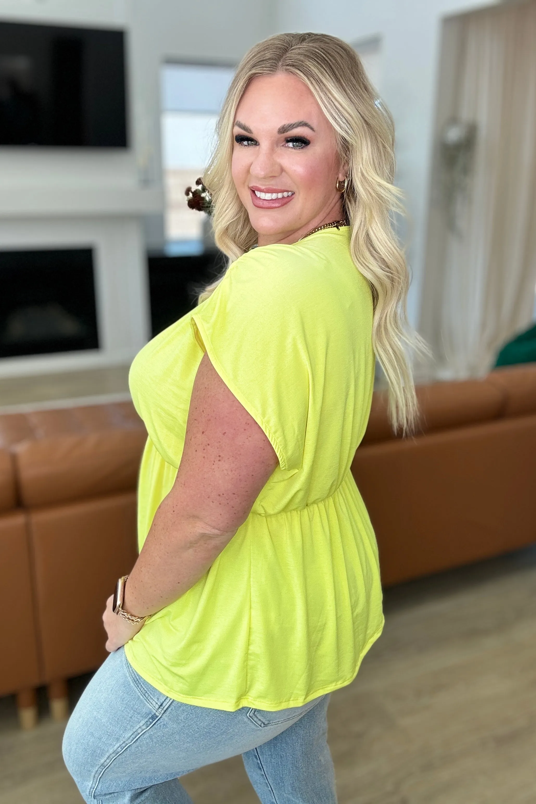 Rhea Peplum Top in Neon Yellow - Dear Scarlett