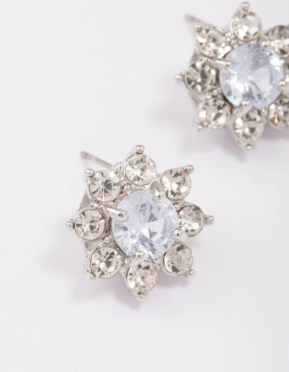 Rhodium Diamante Flower Stud Earrings