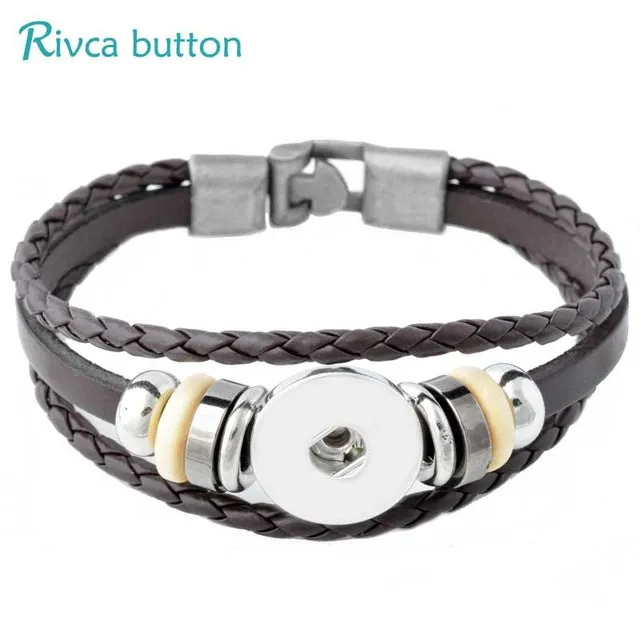 Rivca Snap Button Jewelry Leather Bracelets For Women Fit 18mm Snap Button Bracelet Men Casual Vintage Punk Bracelet P00734