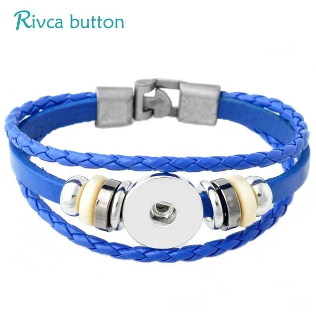 Rivca Snap Button Jewelry Leather Bracelets For Women Fit 18mm Snap Button Bracelet Men Casual Vintage Punk Bracelet P00734