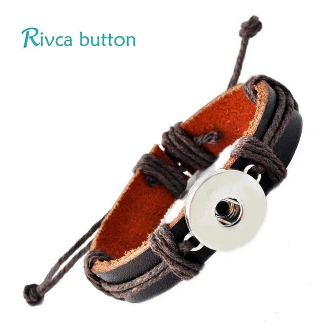 Rivca Snap Button Jewelry Leather Bracelets For Women Fit 18mm Snap Button Bracelet Men Casual Vintage Punk Bracelet P00734