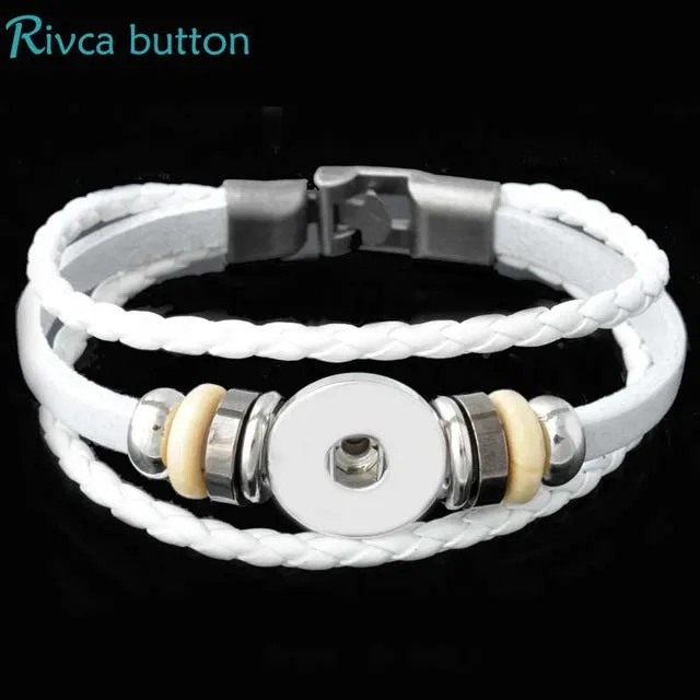 Rivca Snap Button Jewelry Leather Bracelets For Women Fit 18mm Snap Button Bracelet Men Casual Vintage Punk Bracelet P00734