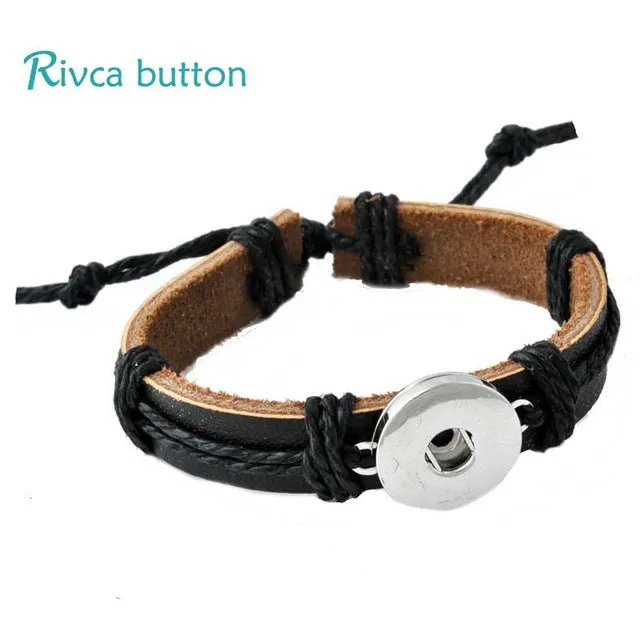 Rivca Snap Button Jewelry Leather Bracelets For Women Fit 18mm Snap Button Bracelet Men Casual Vintage Punk Bracelet P00734