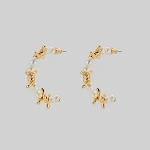 RUTHLESS. Barbed Wire & Ivory Pearl Hoop Earrings - Gold