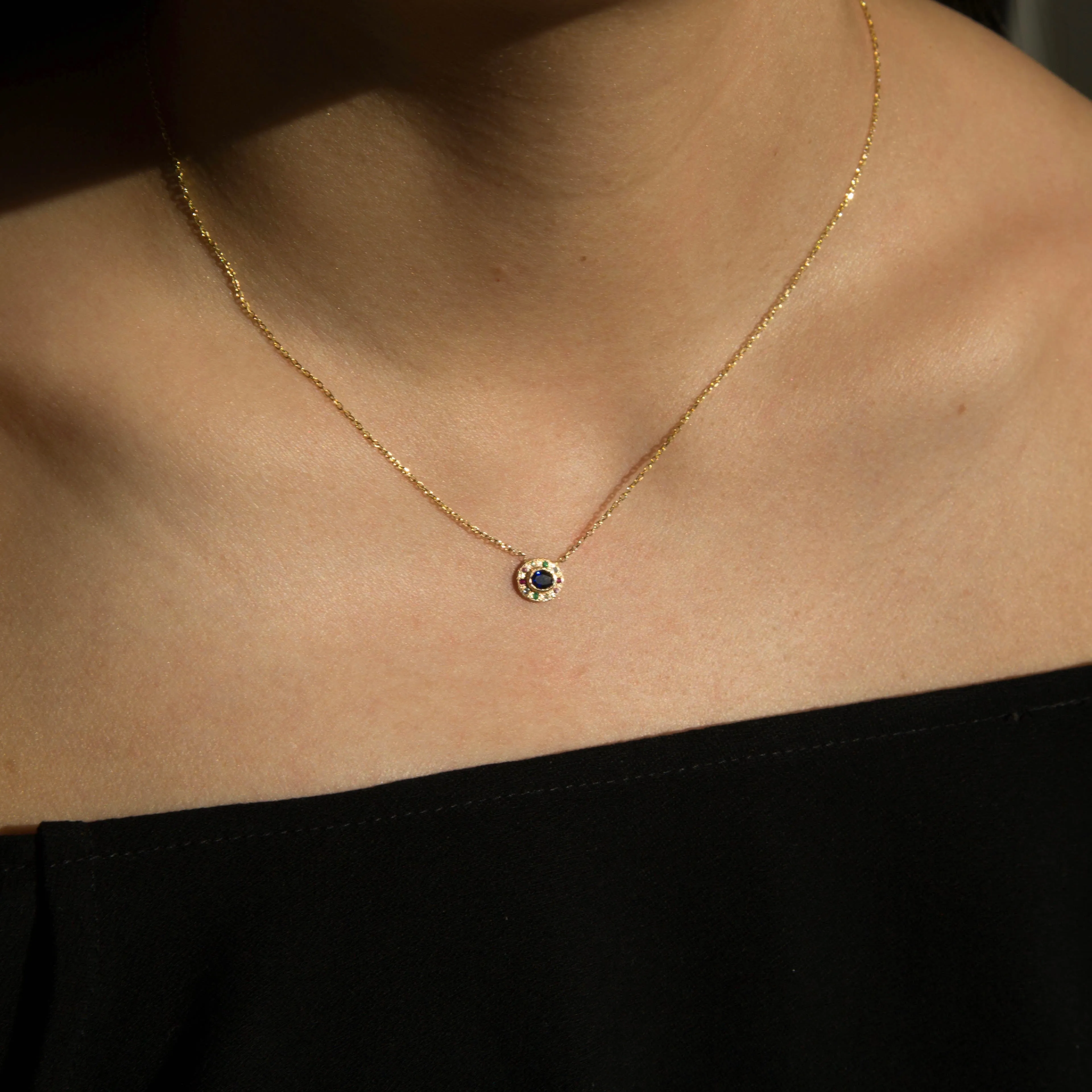 Sapphire Halo Necklace (read to ship option)*