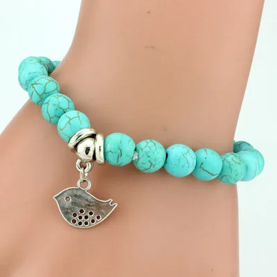 SHEEGIOR Boho Vintage Turquoises Charms Bracelet Men Lovely Tree Snake Owl Pendants Bracelets Bangles for Women Bracelet Jewelry