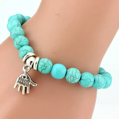 SHEEGIOR Boho Vintage Turquoises Charms Bracelet Men Lovely Tree Snake Owl Pendants Bracelets Bangles for Women Bracelet Jewelry