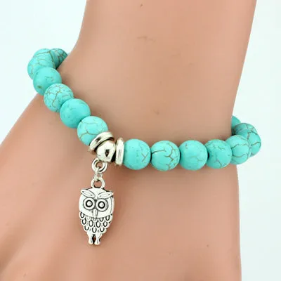 SHEEGIOR Boho Vintage Turquoises Charms Bracelet Men Lovely Tree Snake Owl Pendants Bracelets Bangles for Women Bracelet Jewelry