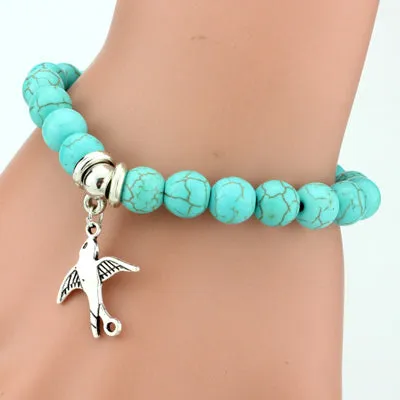 SHEEGIOR Boho Vintage Turquoises Charms Bracelet Men Lovely Tree Snake Owl Pendants Bracelets Bangles for Women Bracelet Jewelry