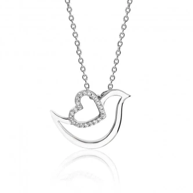 Silver & Co Fine Open Dove Cubic Zirconia Heart Chain Pendant SPG0042