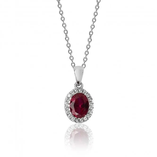 Silver & Co Red White Oval Cluster Cubic Zirconia Chain Pendant SPG0035RU