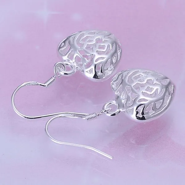 Silver Cut Out Fancy Puffed Silver Heart Earrings For Woman