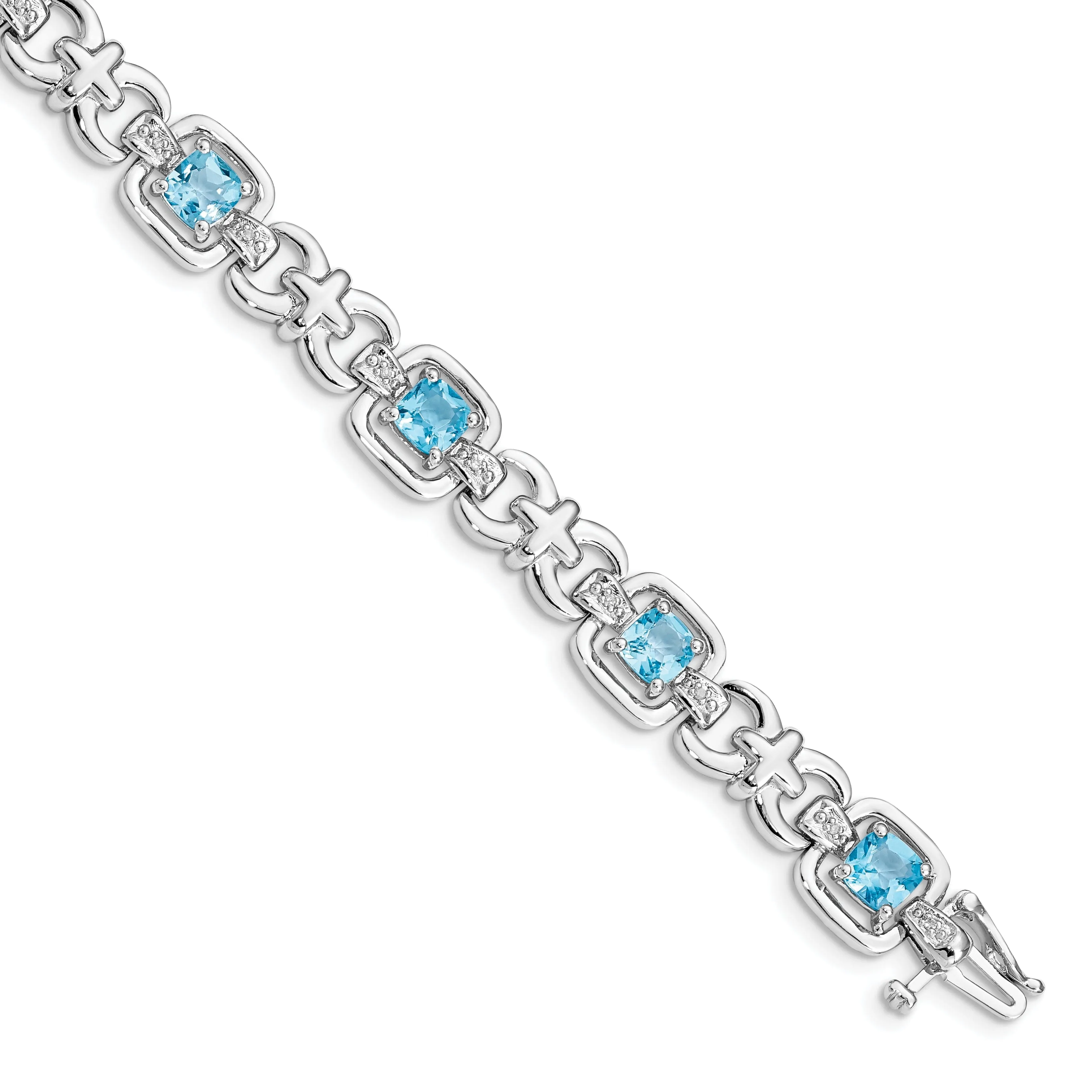 Silver Diamond Blue Topaz Gemstone Bracelet