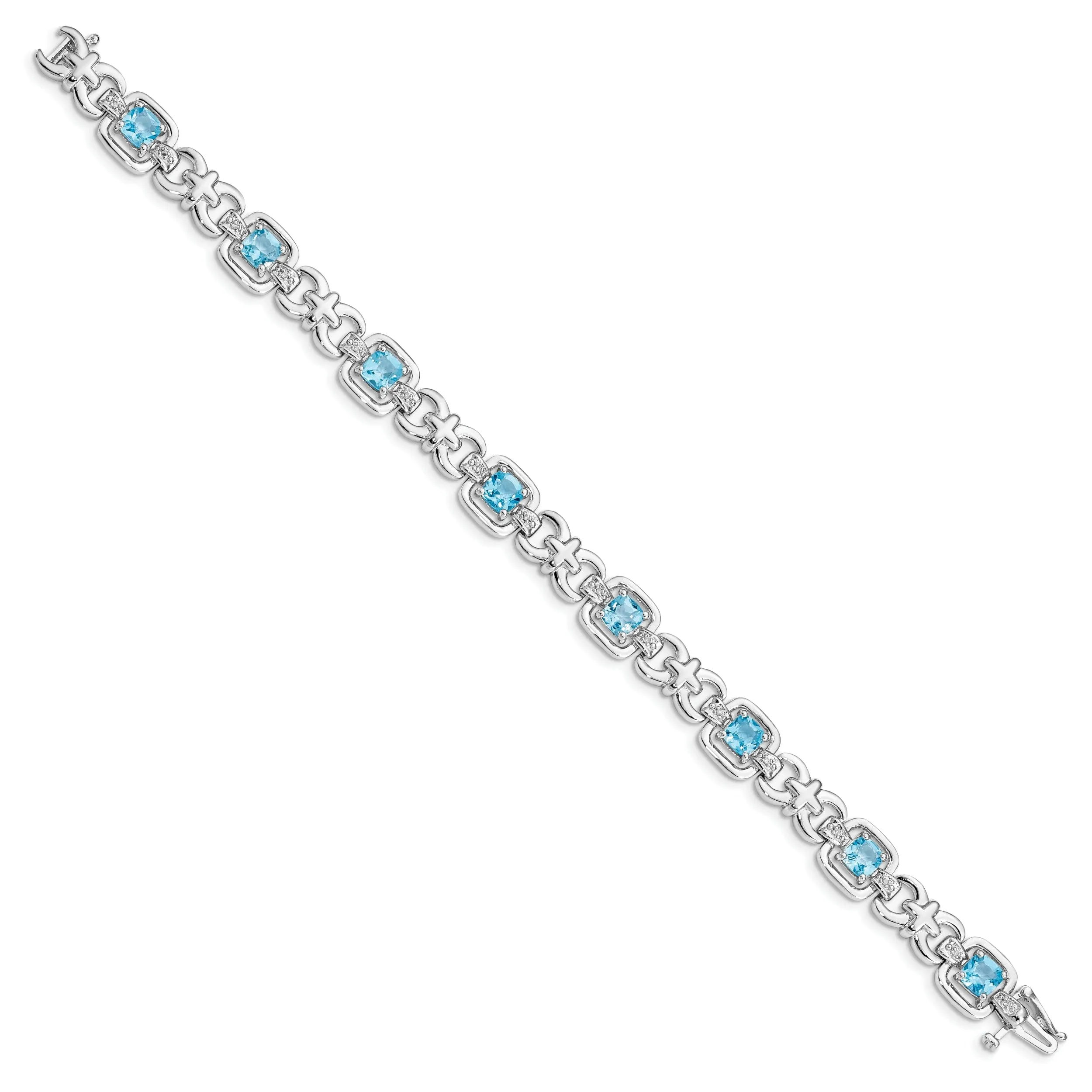 Silver Diamond Blue Topaz Gemstone Bracelet