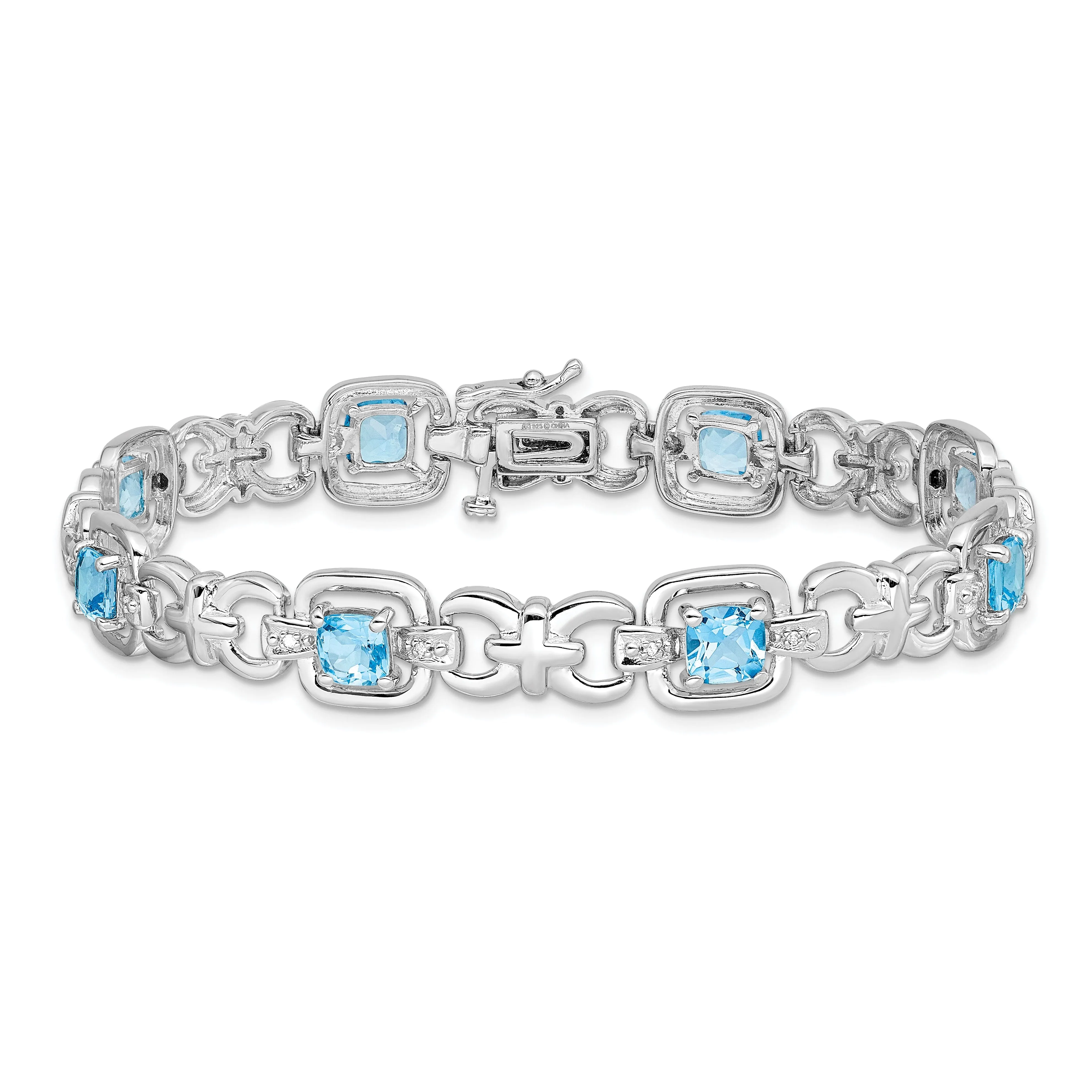 Silver Diamond Blue Topaz Gemstone Bracelet