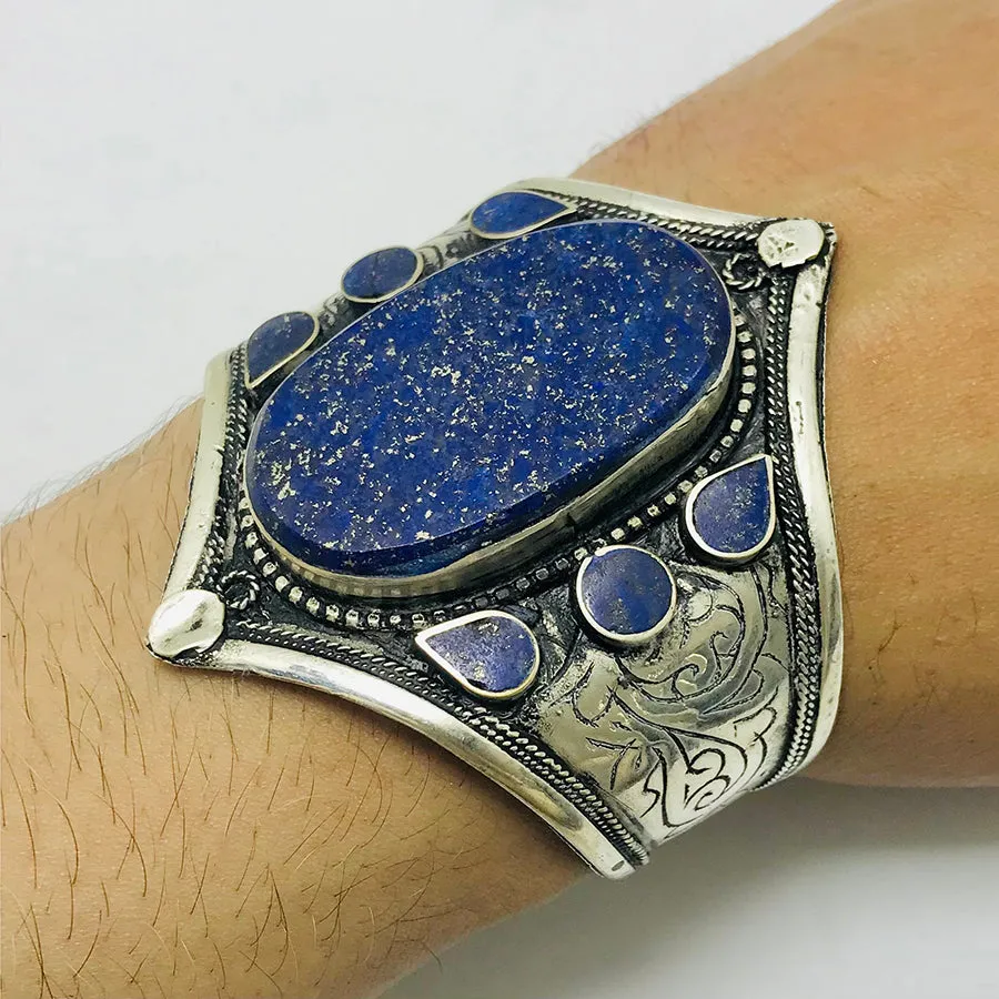 Silver Lapis lazuli Stone Tribal Bracelet