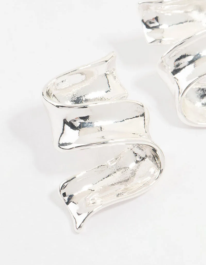 Silver Plated Ribbon Stud Earrings