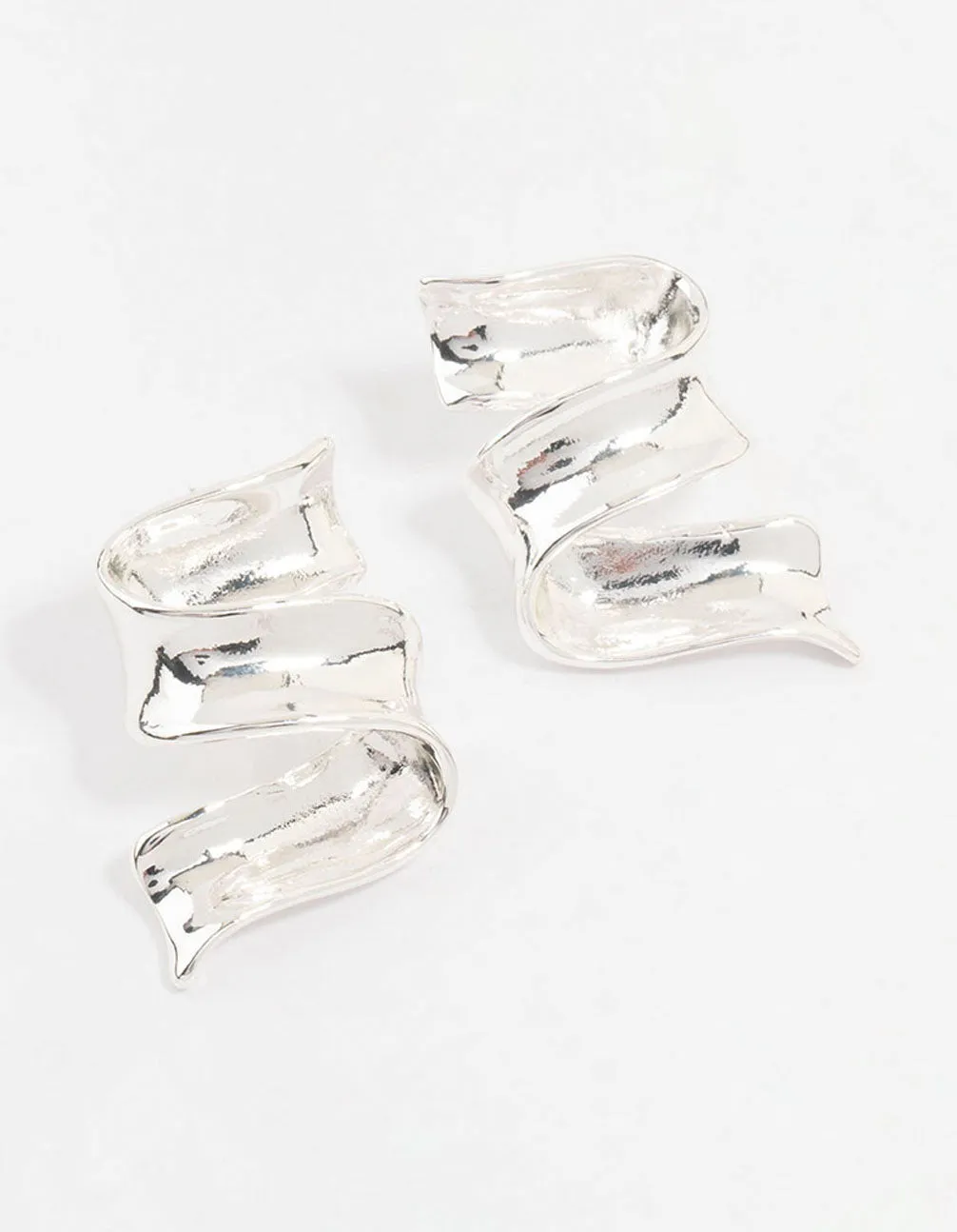 Silver Plated Ribbon Stud Earrings