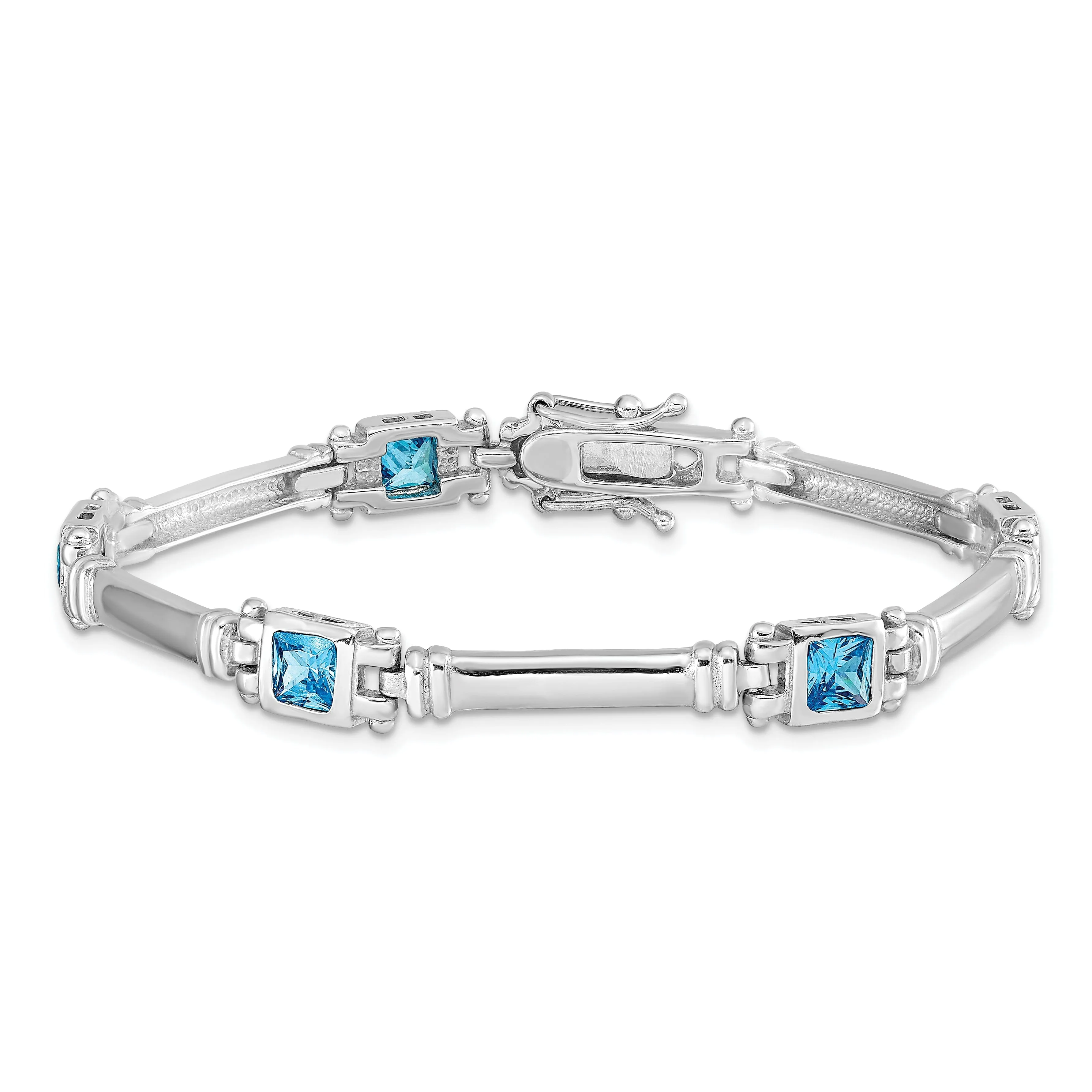 Silver Polished Blue Topaz 5 Stones Bracelet