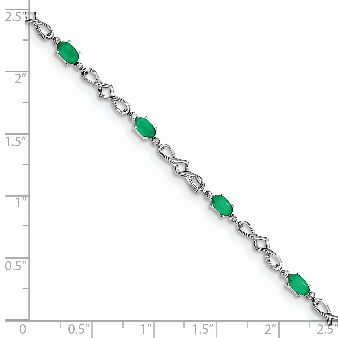 Silver Polished Emerald Round Diamond Bracelet