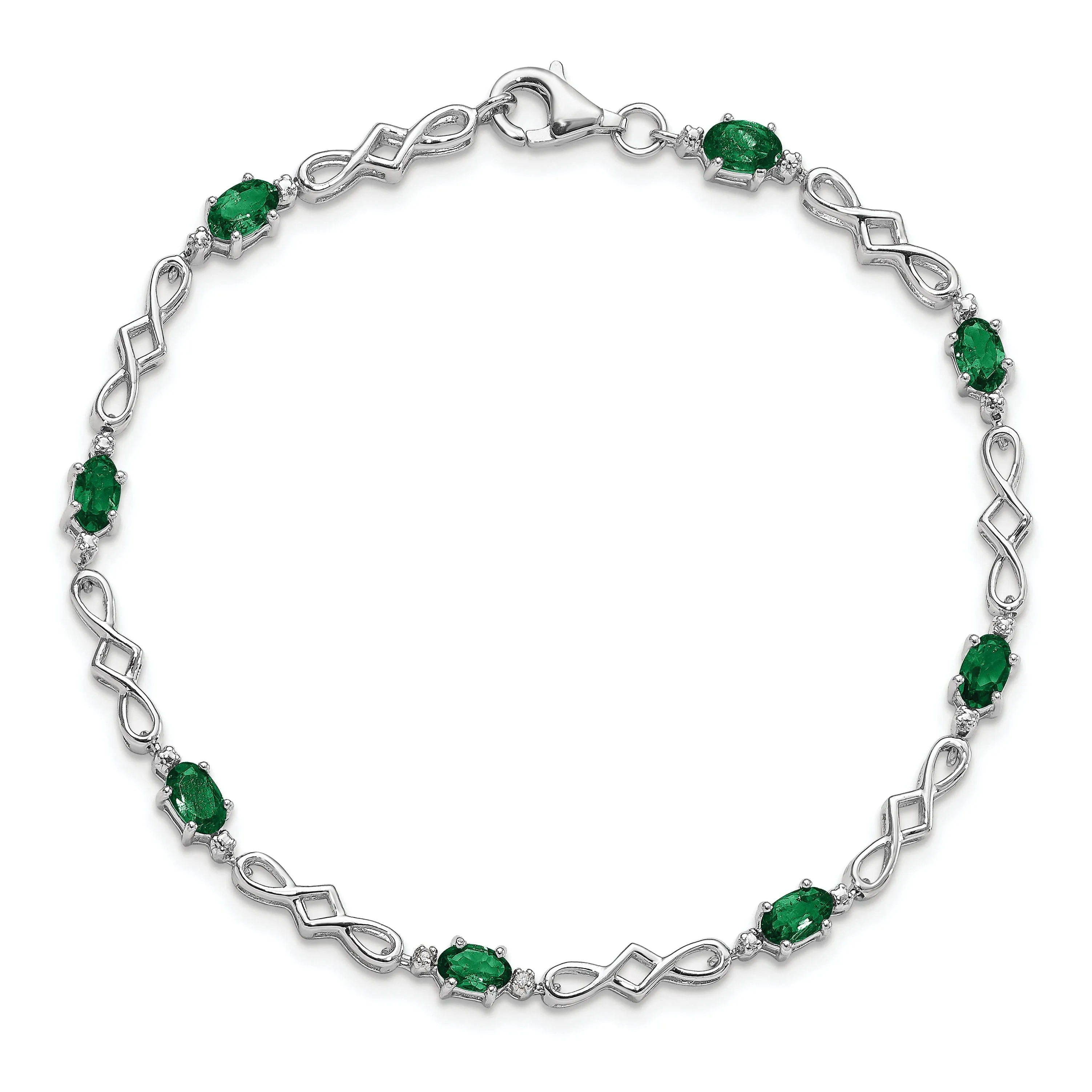 Silver Polished Emerald Round Diamond Bracelet