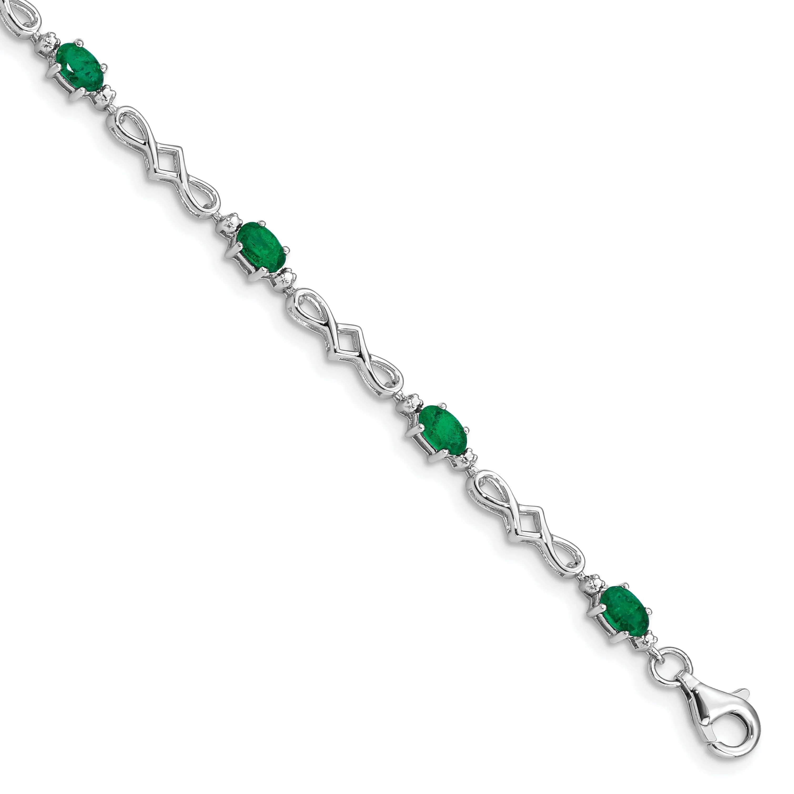 Silver Polished Emerald Round Diamond Bracelet