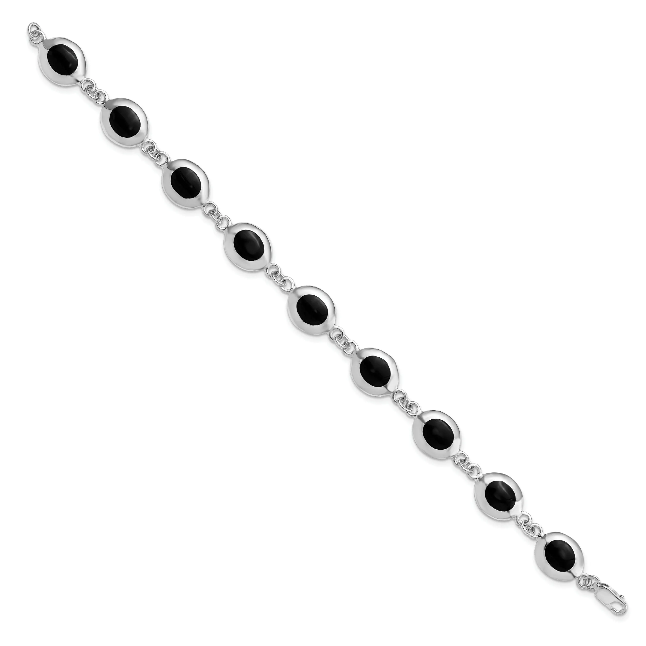 Silver Polished Fancy Polished Onyx Bracelet