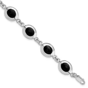 Silver Polished Fancy Polished Onyx Bracelet