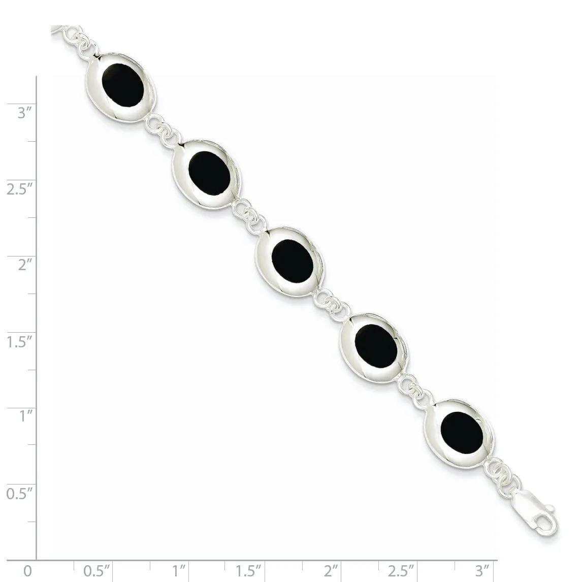 Silver Polished Fancy Polished Onyx Bracelet