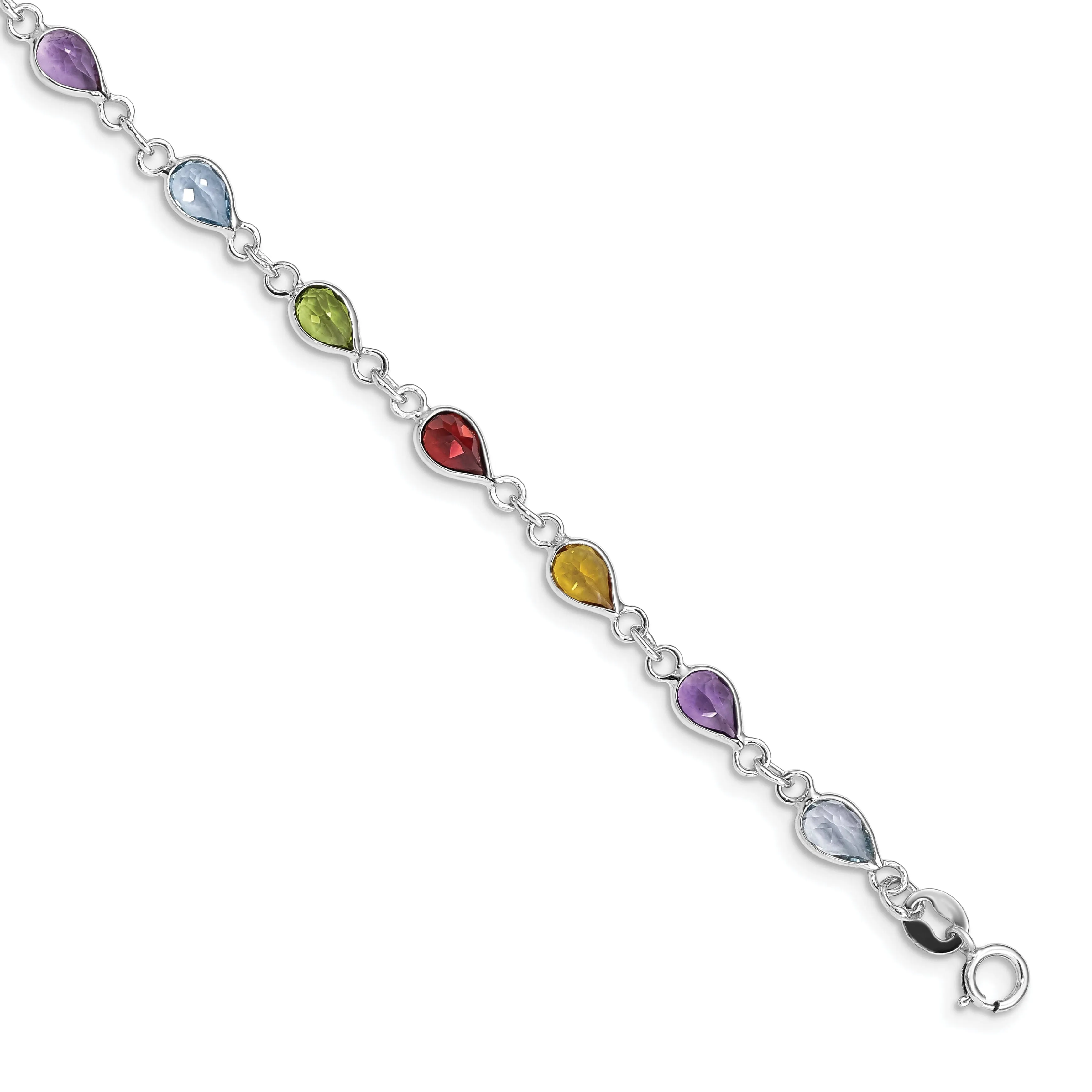 Silver Polished Rainbow Gemstone Bracelet