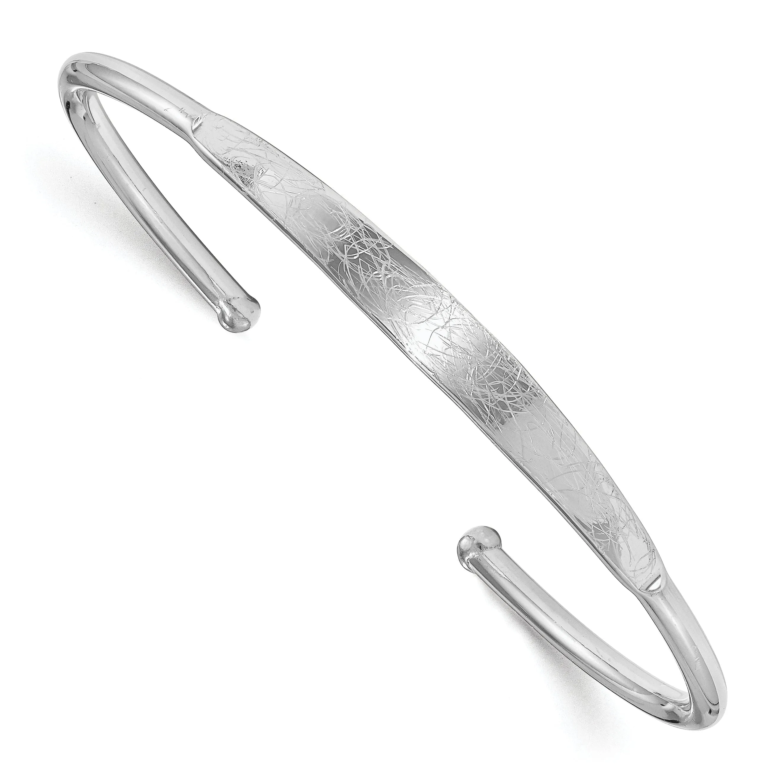 Silver Polished Scratch Finish Cuff Bangle