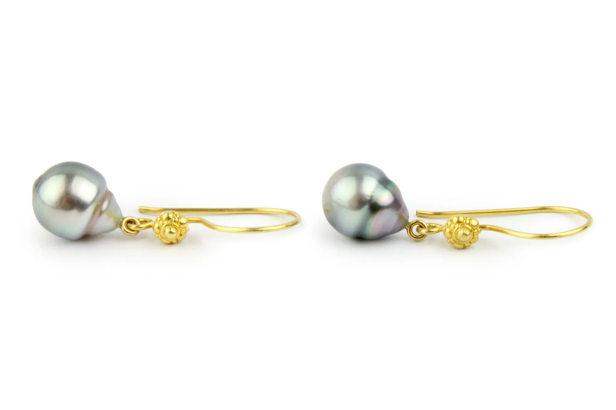 Silvery Rainbow Tahitian Pearl Sea Urchin Hook Earrings