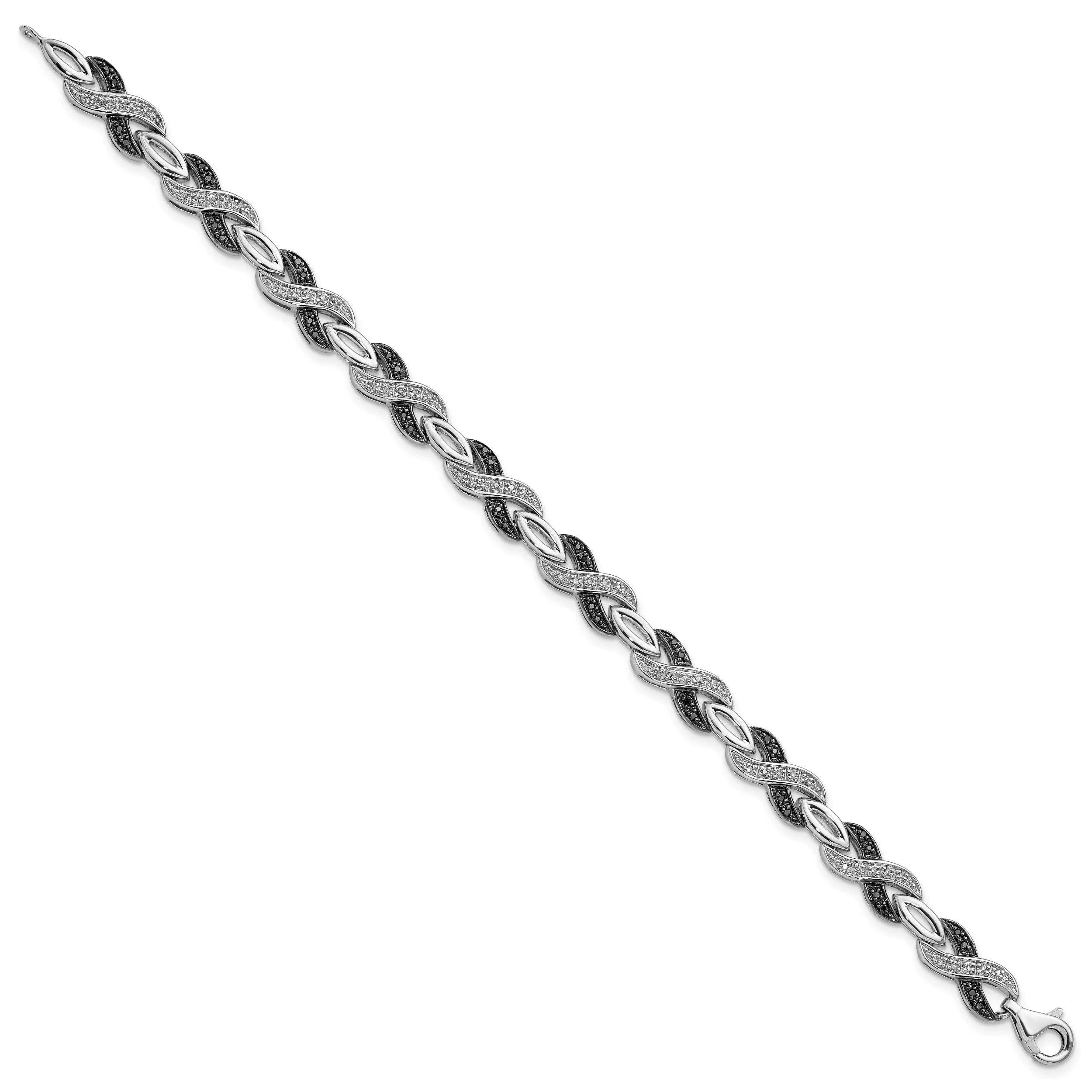 Sterling Silver Black White Diamond 7.5 inch Bracelet