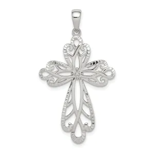 Sterling Silver Diamond and Diamond-cut Cross Pendant