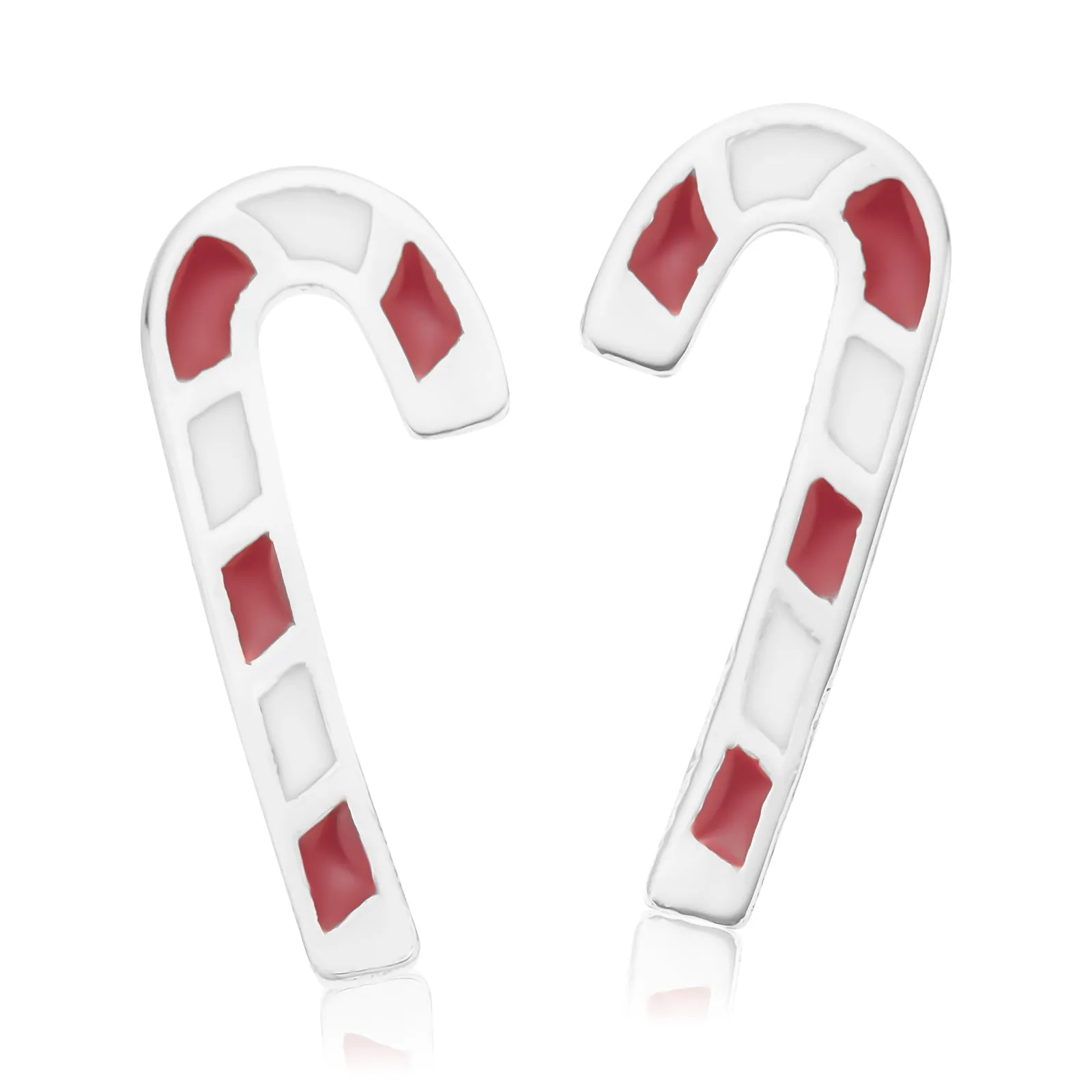 Sterling Silver Enamel Candy Cane Stud Earrings