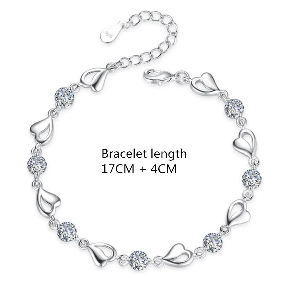 Sterling Silver Retro Coloured Heart Shaped Cubic Zirconia Bracelet