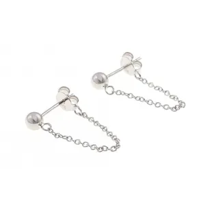 Sterling Silver Rhodium Plated Ball Chain Stud Earrings ERLE017