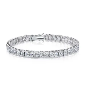 Sterling Silver Square Cubic Zirconia Stylish Tennis Bracelet