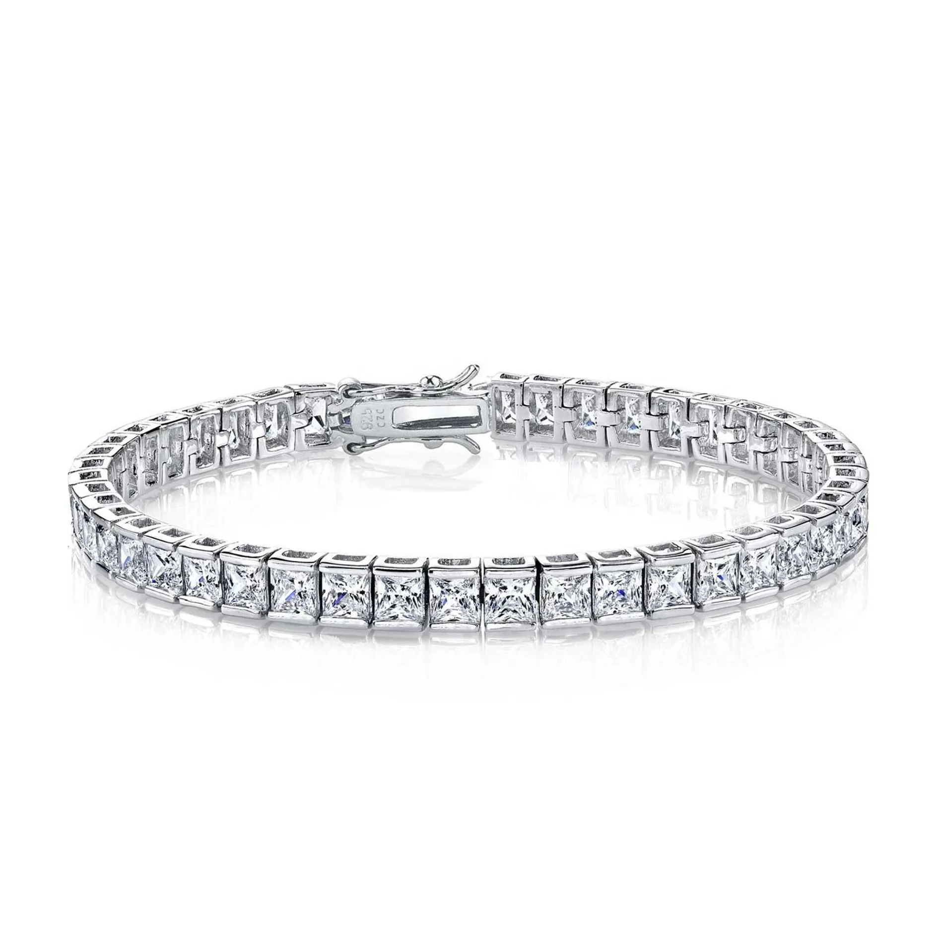 Sterling Silver Square Cubic Zirconia Stylish Tennis Bracelet