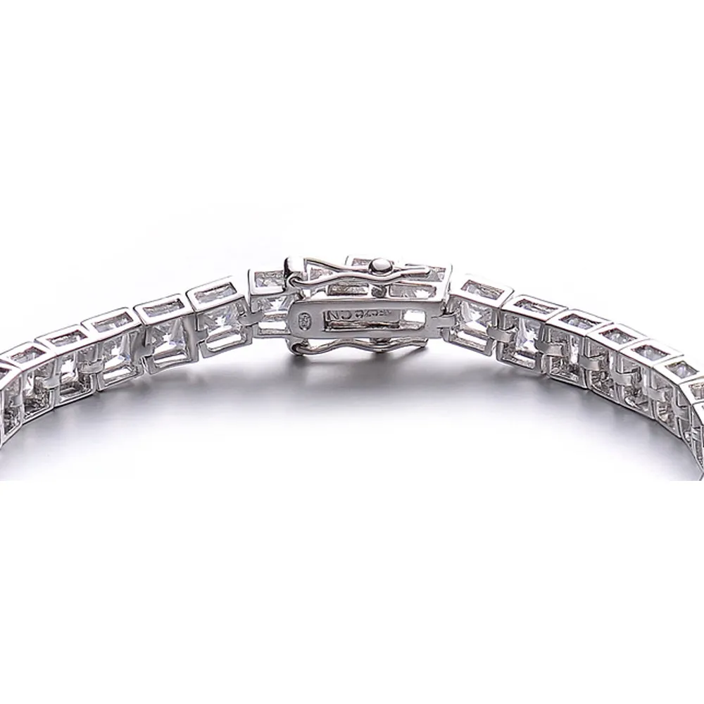 Sterling Silver Square Cubic Zirconia Stylish Tennis Bracelet