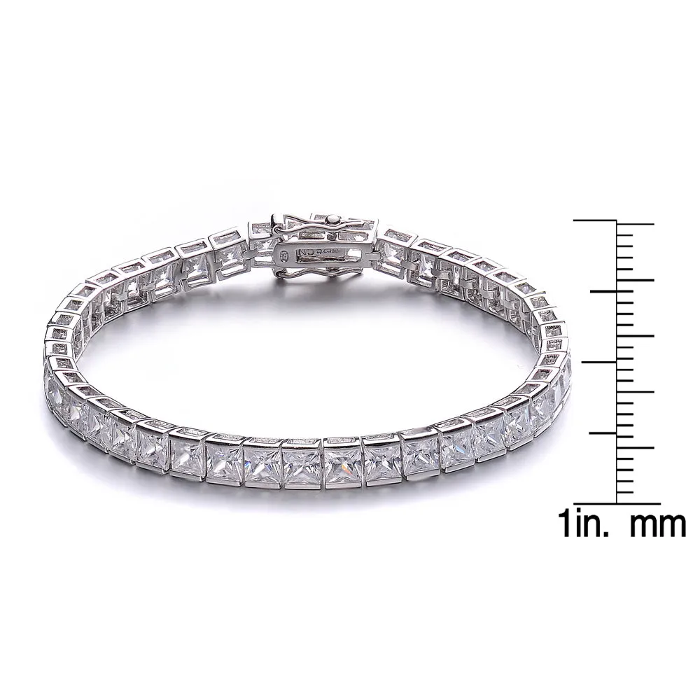 Sterling Silver Square Cubic Zirconia Stylish Tennis Bracelet