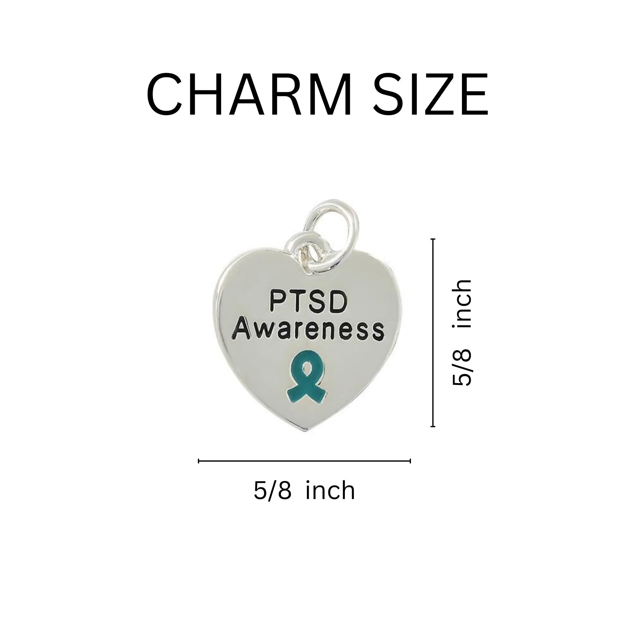 Teal Ribbon PTSD Awareness Heart Charm Partial Beaded Bracelets